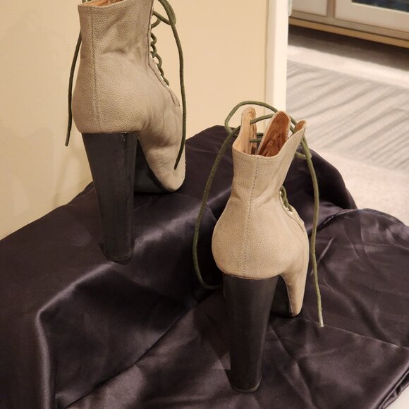 Excellent US8.5Jeffrey Campbell Platform LaceUp Boot LITA Greenish Khaki - Picture 10 of 13